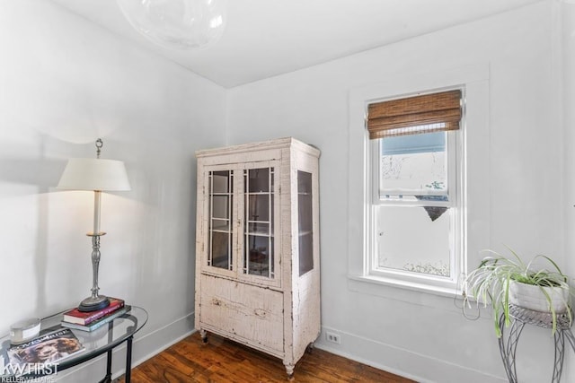 interior space with baseboards and dark wood-style floors