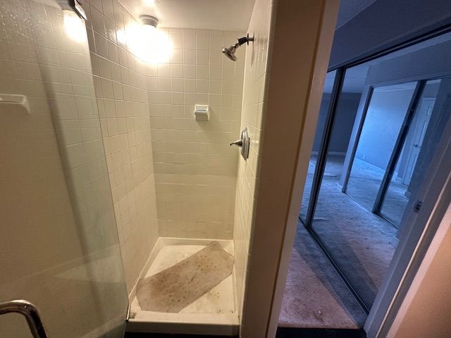 bathroom featuring a shower stall