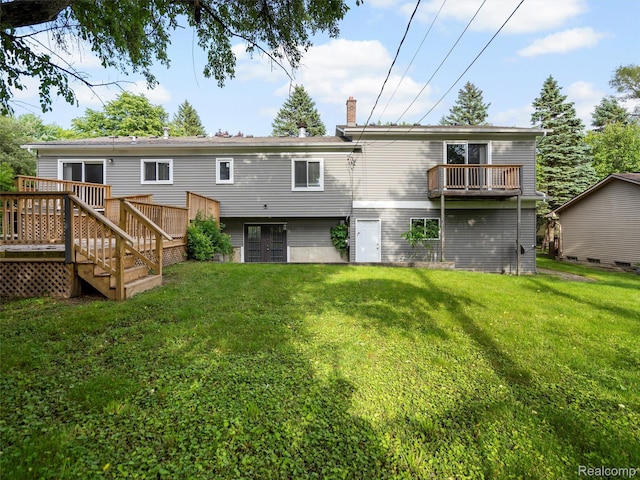 5620 Eastman Blvd, West Bloomfield, MI 48323 - back of house with a lawn, a chimney, and a deck