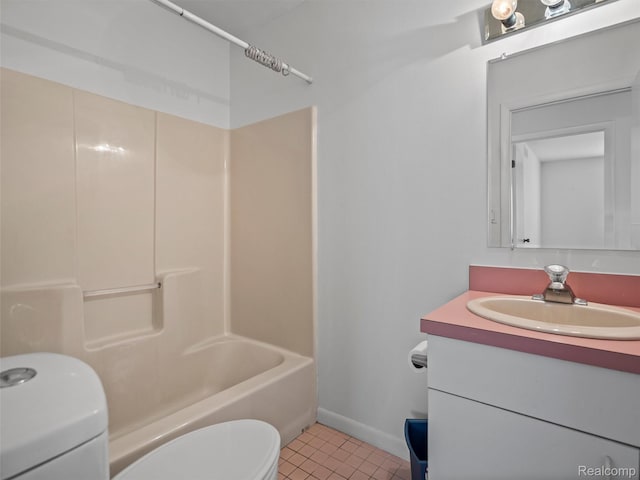 5620 Eastman Blvd, West Bloomfield, MI 48323 - bathroom with toilet, vanity,  shower combination, tile patterned flooring, and baseboards