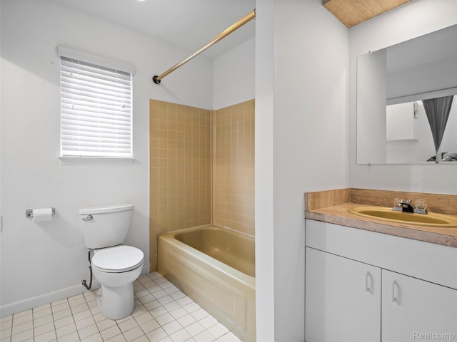 5620 Eastman Blvd, West Bloomfield, MI 48323 - bathroom featuring toilet, vanity, tile patterned floors, shower / washtub combination, and baseboards