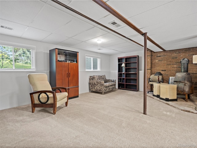 5620 Eastman Blvd, West Bloomfield, MI 48323 - sitting room with a wood stove and carpet floors
