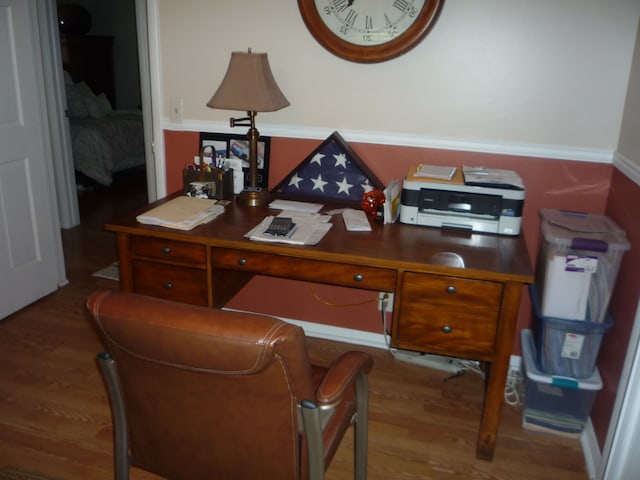 home office featuring wood finished floors