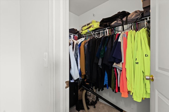walk in closet with carpet