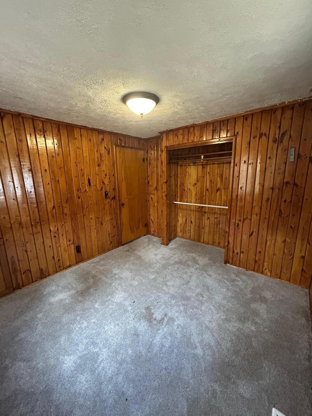757 E Sidney Rd, Stanton, MI 48888 - empty room featuring carpet flooring, a textured ceiling, and wooden walls