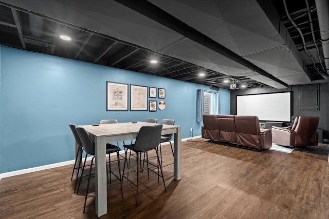 dining space featuring baseboards, recessed lighting, wood finished floors, and visible vents