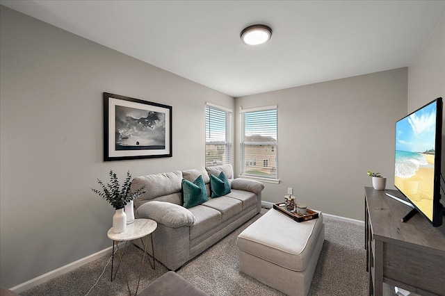 living area with carpet floors and baseboards