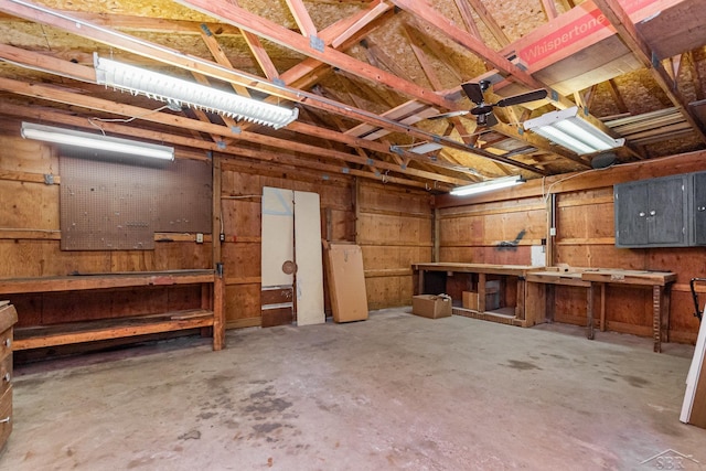 basement featuring a workshop area