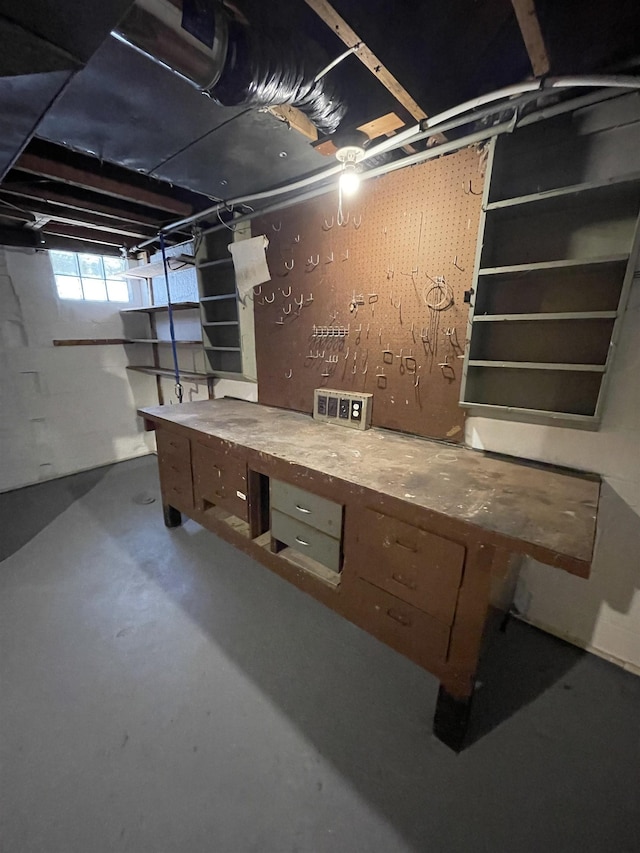 below grade area featuring a workshop area