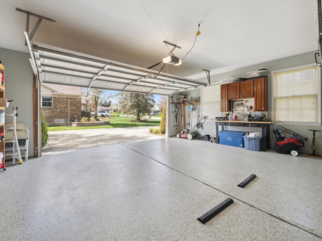 garage with a garage door opener
