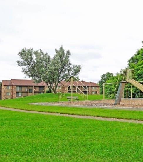 view of jungle gym with a lawn