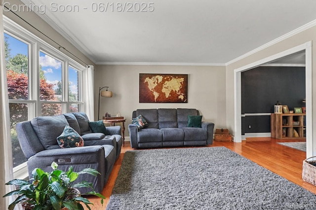 1710 Dawncrest Dr, West Bloomfield, MI 48324 - living room featuring wood finished floors and crown molding