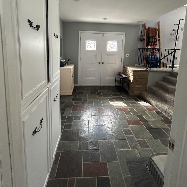 613 E Rolston, Linden, MI 48415 - entrance foyer featuring baseboards, stone tile floors, recessed lighting, and stairway