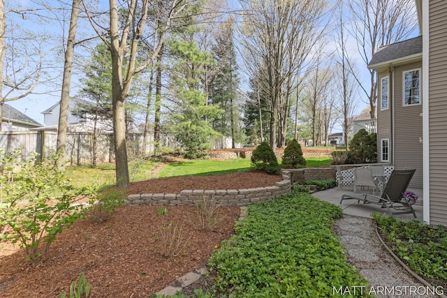 view of yard featuring a patio and fence