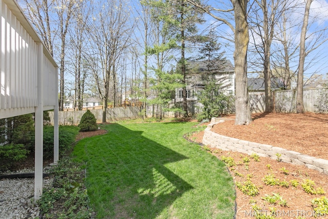 view of yard with a fenced backyard