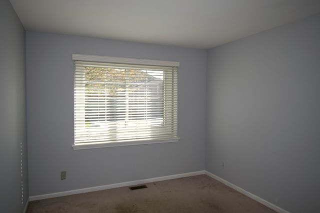 carpeted empty room with baseboards, plenty of natural light, and visible vents