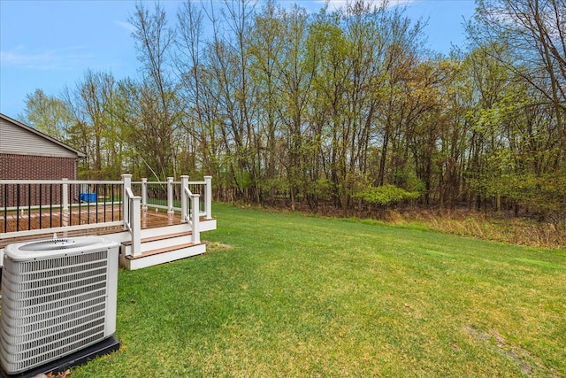 29816 Trailwood Dr, Warren, MI 48092 - view of green lawn featuring cooling unit and a wooden deck