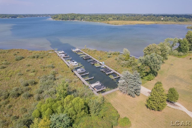 aerial view featuring a water view