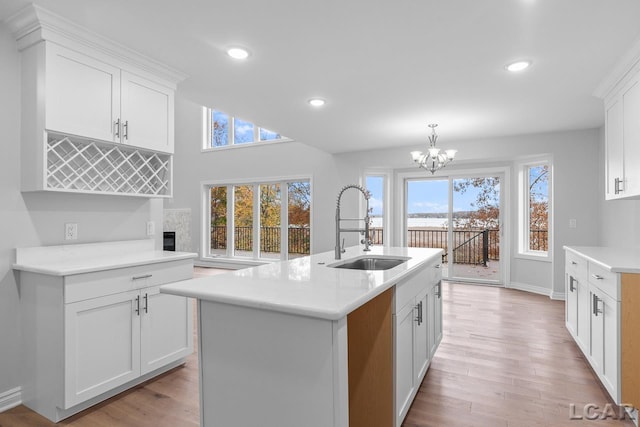 kitchen featuring a healthy amount of sunlight, a sink, and light wood finished floors
