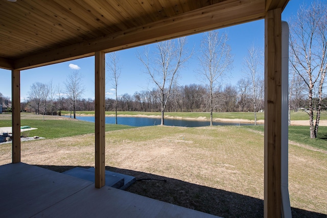 view of patio / terrace featuring a water view