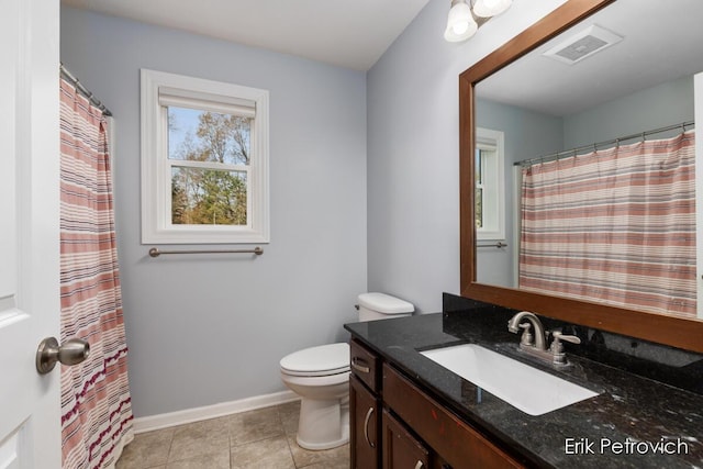 581 Cumings Ct NW, Sparta, MI 49345 - bathroom with visible vents, baseboards, tile patterned floors, vanity, and toilet