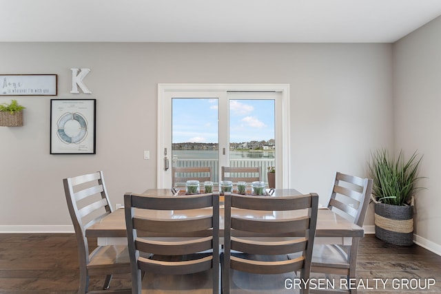 dining room with baseboards and dark wood-style floors