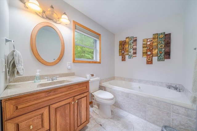 4335 Kings Corner Rd, Glennie, MI 48737 - full bathroom with vanity, tile patterned flooring, a garden tub, and toilet