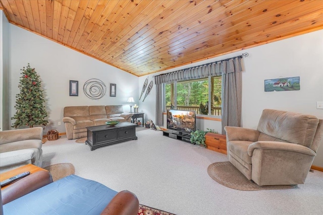 4335 Kings Corner Rd, Glennie, MI 48737 - carpeted living room featuring wooden ceiling and lofted ceiling