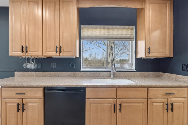 711 Sylvanwood Dr, Troy, MI 48085 - kitchen with a sink, black dishwasher, and light brown cabinetry