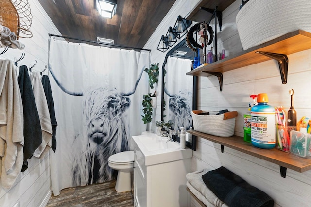 8119 N Dort Hwy, Mount Morris, MI 48458 - full bath featuring vanity, wood finished floors, toilet, and curtained shower