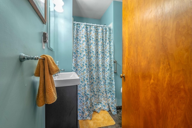 8531 S Waldron Rd, Pittsford, MI 49271 - bathroom featuring a sink and a shower with shower curtain