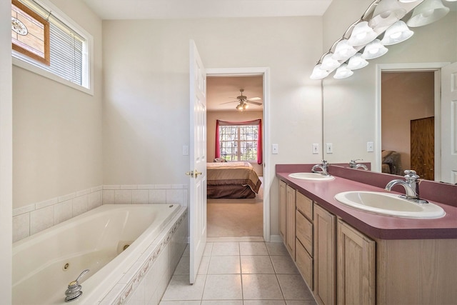 full bath featuring ensuite bathroom, a sink, and a jetted tub
