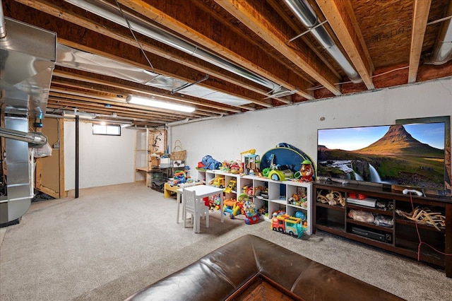 below grade area with carpet flooring