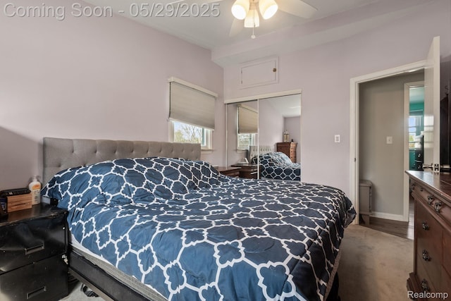 1128 Braeview Dr, Howell, MI 48843 - bedroom with a closet, carpet, baseboards, and a ceiling fan