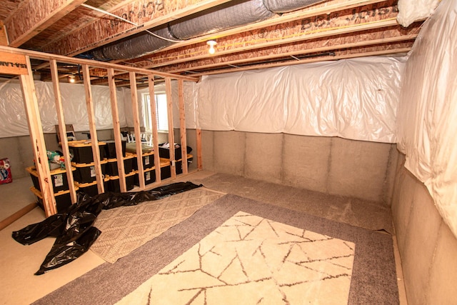 view of unfinished basement