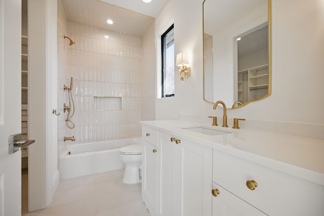 3281 Chickering Ln, Bloomfield Hills, MI 48302 - bathroom with toilet, vanity, shower / tub combination, tile patterned floors, and recessed lighting