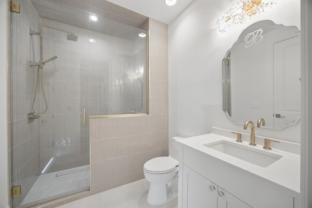 3281 Chickering Ln, Bloomfield Hills, MI 48302 - bathroom with a walk in shower, toilet, vanity, and recessed lighting