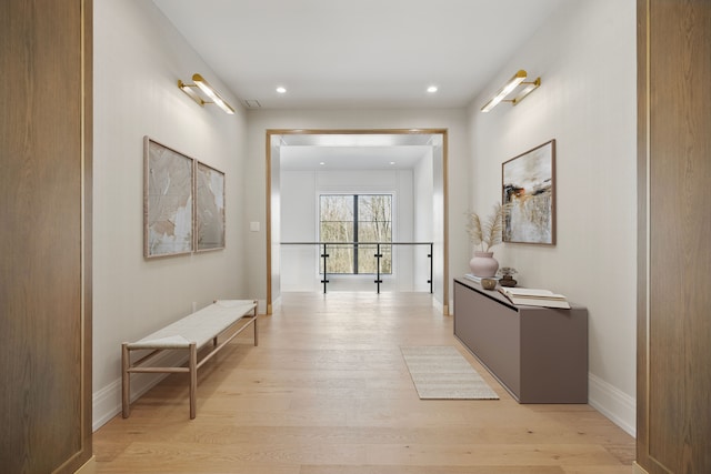 3281 Chickering Ln, Bloomfield Hills, MI 48302 - hall featuring light wood-type flooring, baseboards, and recessed lighting