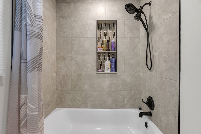 full bathroom featuring shower / bath combination with curtain