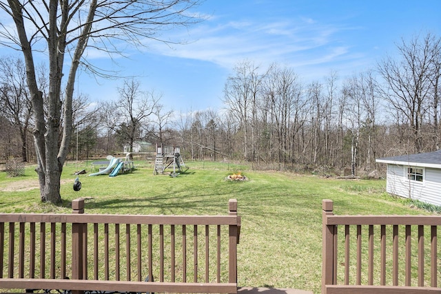 view of yard with a playground