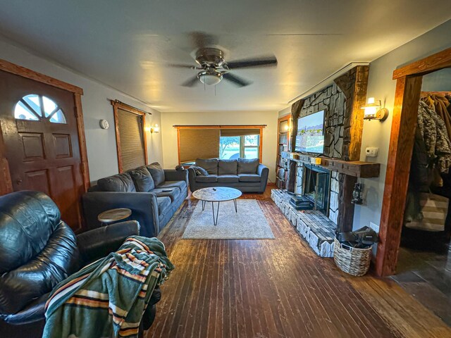 50002 M 51 N, Dowagiac, MI 49047 - living area with ceiling fan, wood finished floors, and a fireplace