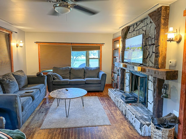 50002 M 51 N, Dowagiac, MI 49047 - living room with a fireplace, a ceiling fan, and wood finished floors