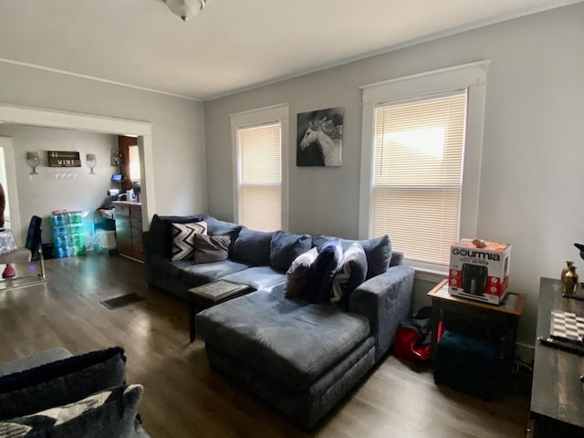 living room with wood finished floors