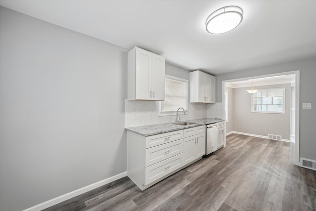 9119 Seminole, Redford, MI 48239 - kitchen featuring visible vents, stainless steel dishwasher, wood finished floors, a healthy amount of sunlight, and a sink