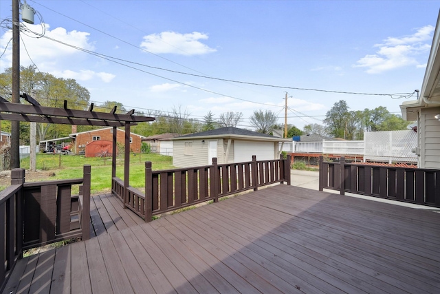9119 Seminole, Redford, MI 48239 - deck featuring a detached garage, fence, an outbuilding, and a lawn