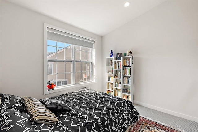 bedroom featuring baseboards, carpet flooring, and recessed lighting