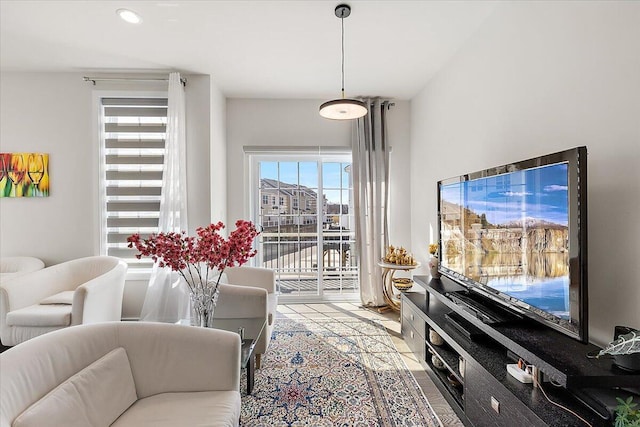 living area with recessed lighting
