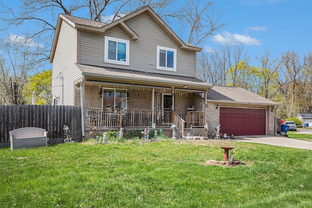 5184 Denwood St, Waterford, MI 48327 - traditional home with covered porch, brick siding, driveway, and a garage