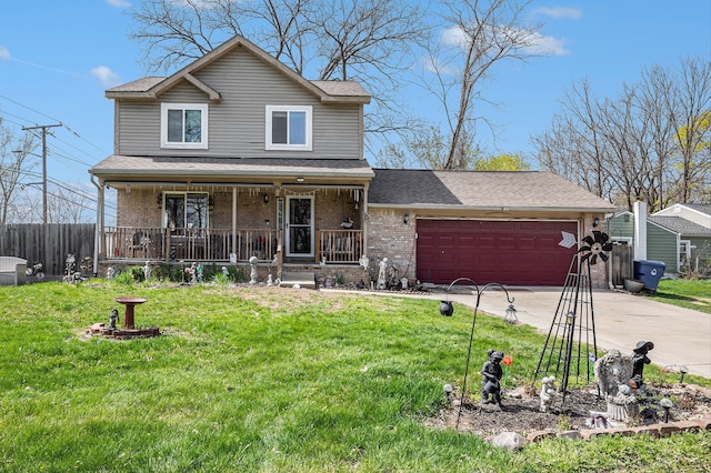 5184 Denwood St, Waterford, MI 48327 - traditional home featuring brick siding, a garage, a porch, a front yard, and concrete driveway