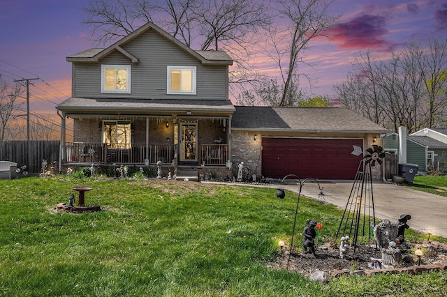 5184 Denwood St, Waterford, MI 48327 - view of front facade with a porch, a garage, driveway, and brick siding